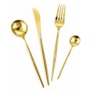 Ver imagem 1 de Conjunto Talheres 24 Peças Dourado Aço Inox Jogo Faca Garfo Colher Mesa
