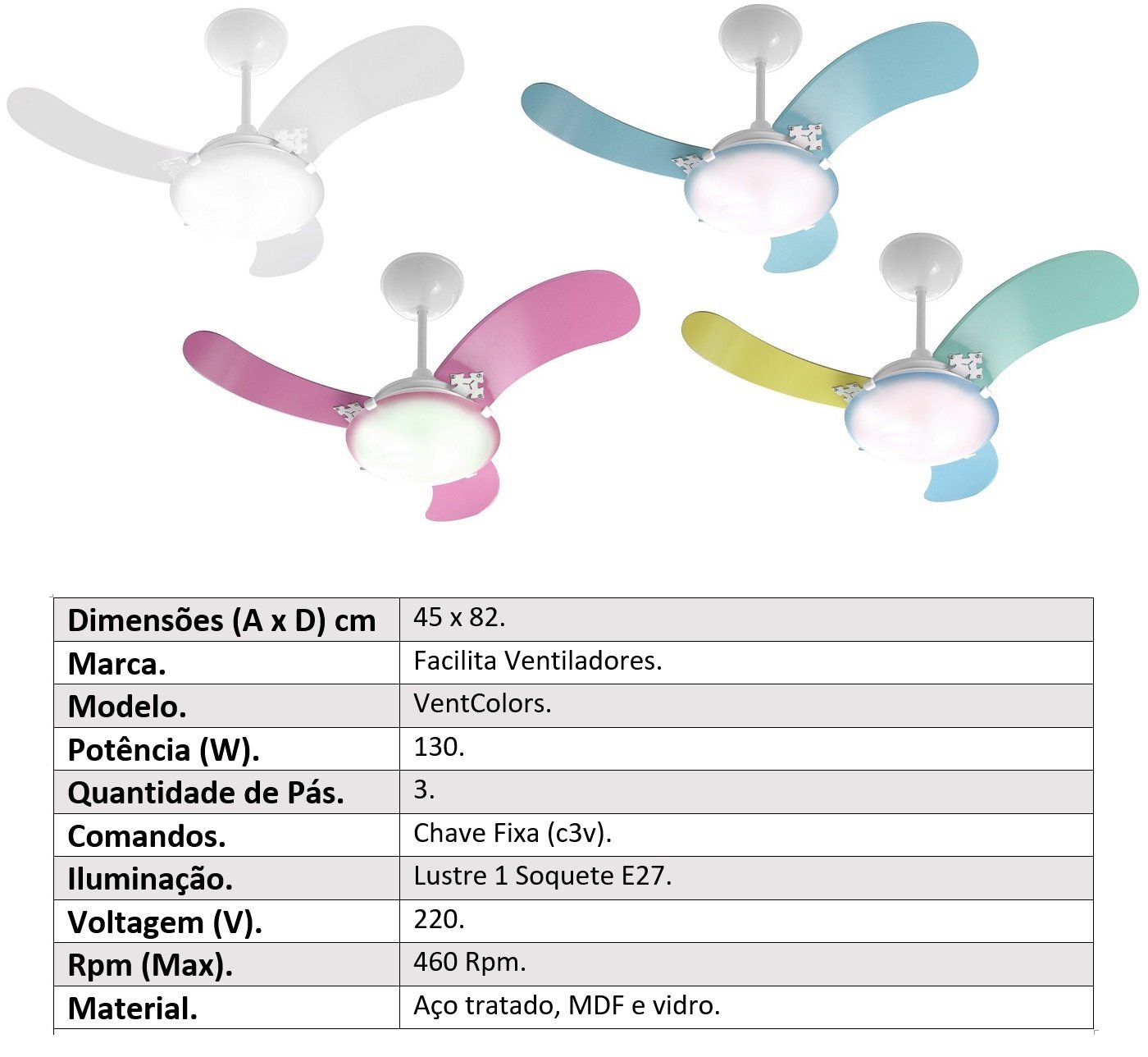 Ventilador de Teto Facilita VentColors Verde 3Pás MDF 220V Facilita Ventiladores - 2