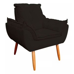 Poltrona Luxo Decorativa Estofada Fibra Confortável:preto
