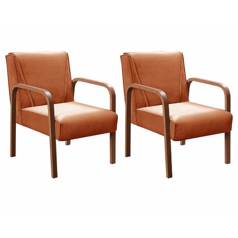 Conjunto 2 Poltronas Anita Cadeira Decorativa Braço Madeira Sala Recepção Escritório - Veludo Terrac