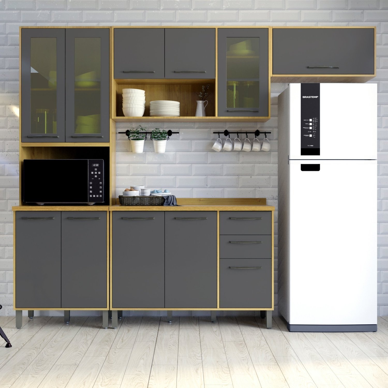 Cozinha Compacta 4 Peças Detalhe Vidro Áustria | MadeiraMadeira