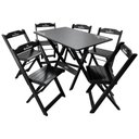 Ver imagem 1 de Conjunto Mesa Dobrável Madeira 110x70 com 6 Cadeiras Personalizada Hei Preta - Tarimatã