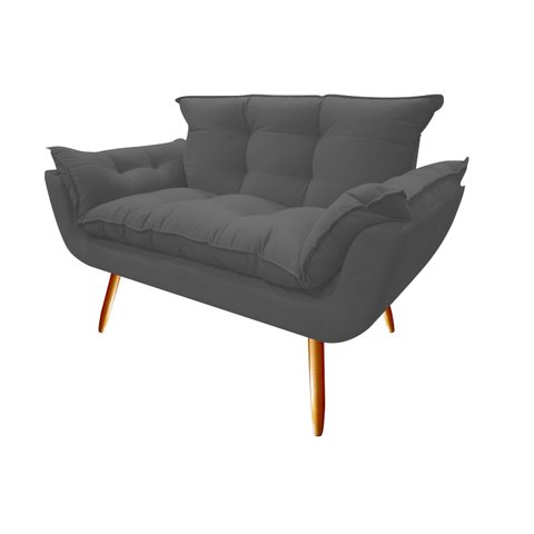 Namoradeira Decorativa Opala Suede Cinza 2 Lugares Pés Madeira Ms Decor
