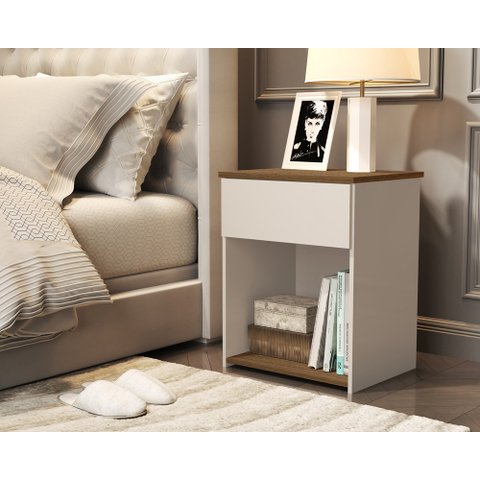 Mesa de Cabeceira Jasmim cor Off White Freijó