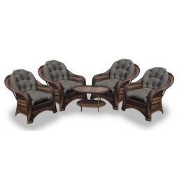 Conjunto de Poltronas Fibra Sintética Janaína - 4 Poltronas + 1 Mesa Centro - Tecido Duna Fendi - 1