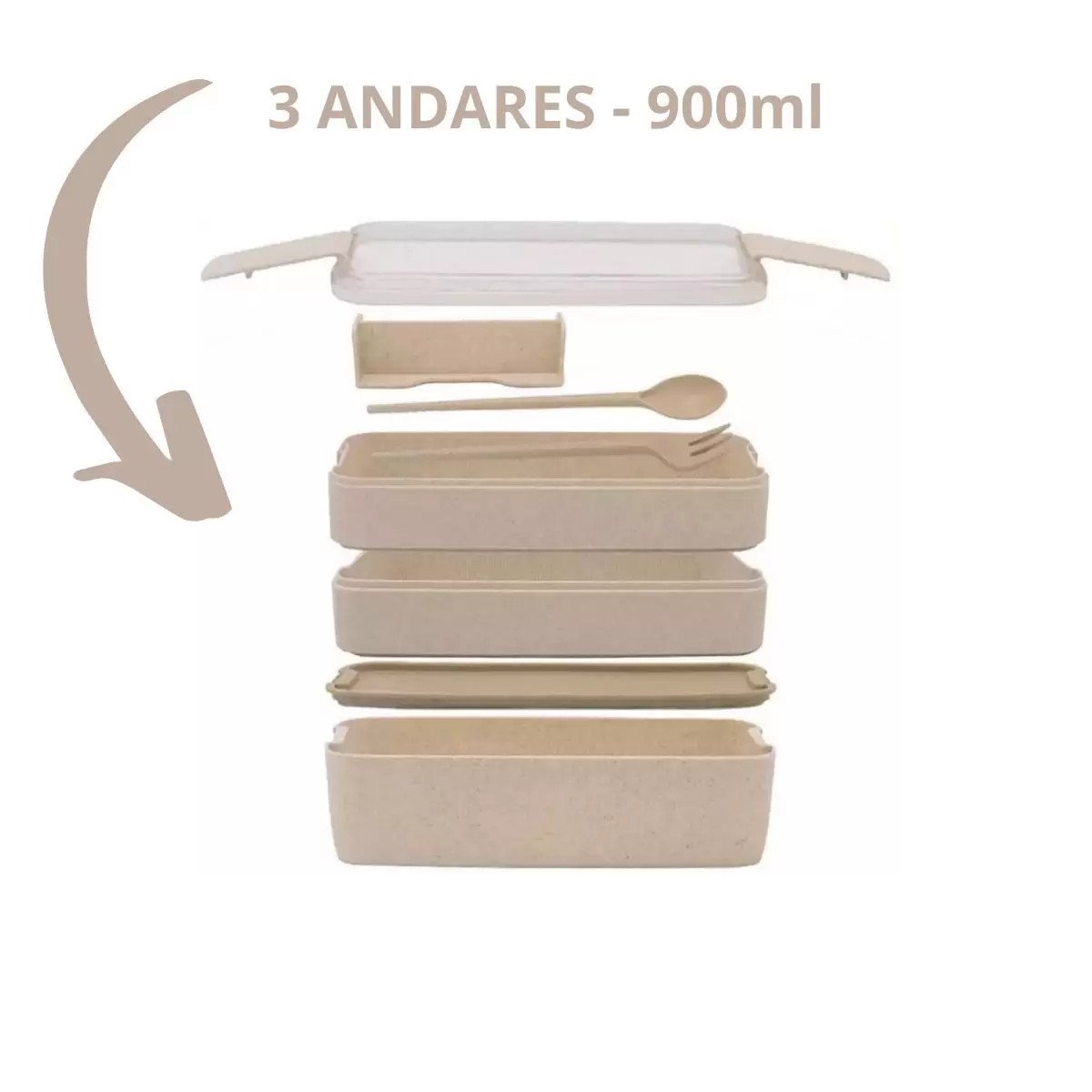 Super Marmita Fitness Lunch Box 900ml 3 Divisórias Talheres - 10