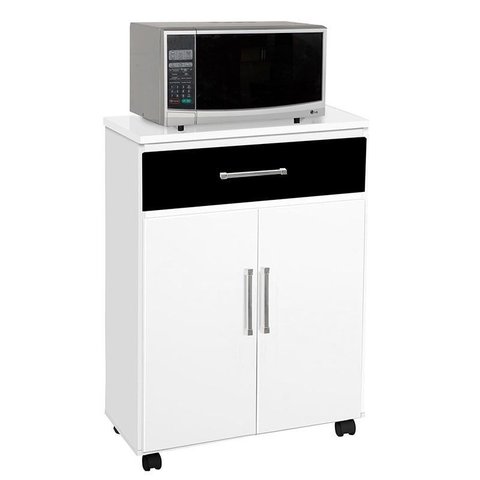 Balcão para Micro-ondas Branco Preto - Liz - 2 Portas Saimys