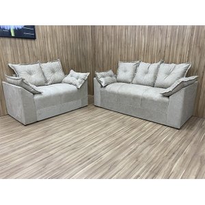 Conjunto de Sofá 2 e 3 Lugares Paris Suede Cinza
