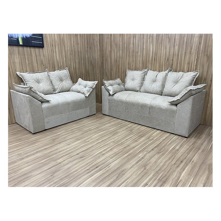 Conjunto de Sofá 2 e 3 Lugares Paris Suede Cinza Conjunto de Sofá 2 e 3 Lugares Paris Suede Cinza