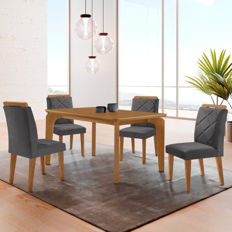 Mesa de Jantar Liz 120cm Mdf Canto Copo e com 4 Cadeiras Melissa