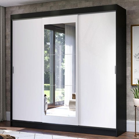 Guarda-roupa Casal Madesa Istambul 3 Portas de Correr com Espelho 3 Gavetas