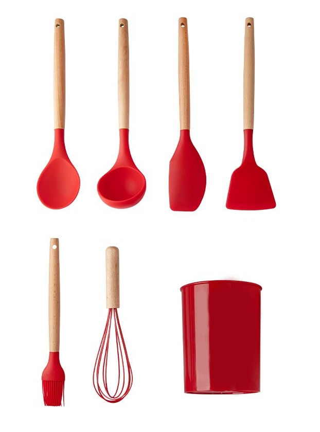 Jogo Utensílios para Cozinha 7 Peças Silicone Cabo Madeira:preto - 2