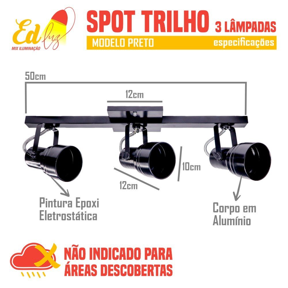 Luminária Teto Spot Preto Trilho 3 Direcionável - 3