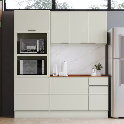 Cozinha Compacta 100% MDF com Torre Quente 2 Fornos e Balcão Pia Tampo Fineze