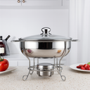 Ver imagem 3 de Rechaud Dourado Rm Redondo em Aço Inox Banho Maria com Fogareiro 6 L Buffet