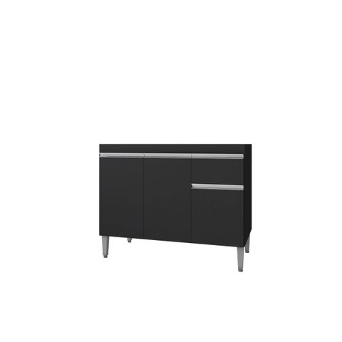 Balcão Armário de Cozinha Tatiane 100cm Preto S/tampo - Ajl Móveis