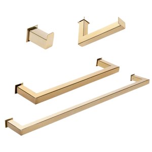 Kit de Acessórios para Banheiro com 4 Peças em Aço Inox Dourado Linha Larissa Stainless