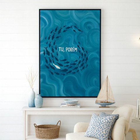 Quadro Canvas Cardume Peixes Frase 40x30cm Mold Preta