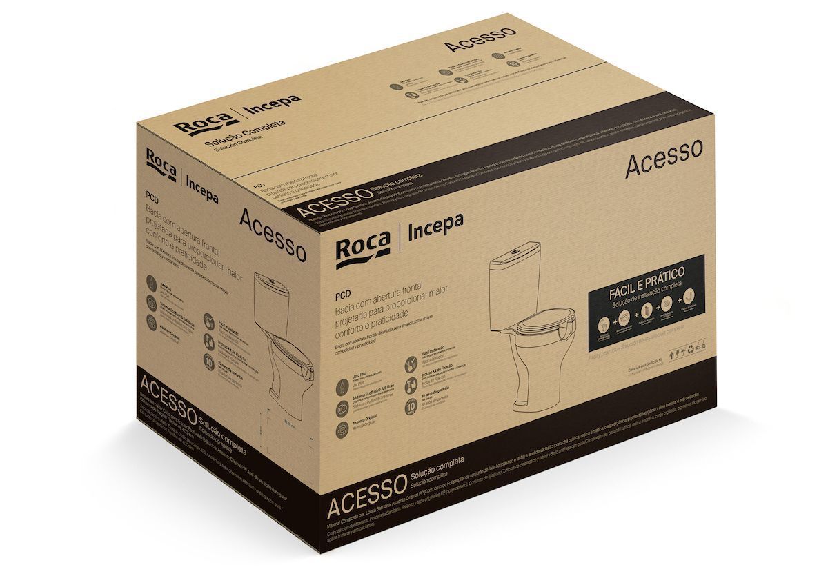 Ver imagem 4 de Kit de Bacia com Caixa Assento PP com Abertura Frontal e Complementos de Instalação Acesso Roca Branco/Brilhante