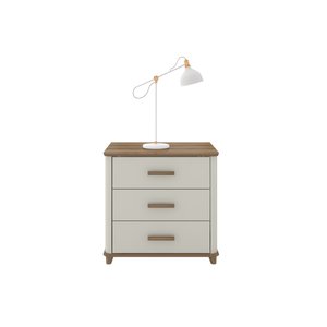 Mini Cômoda Mesa de Cabeceira Maitê 3 Gavetas Off White com Nature - Potenza