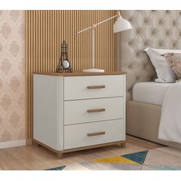 Mini Cômoda Mesa de Cabeceira Maitê 3 Gavetas Off White com Nature - Potenza - 2