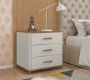 Ver imagem 2 de Mini Cômoda Mesa de Cabeceira Maitê 3 Gavetas Off White com Nature - Potenza