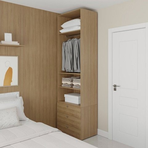 Guarda-Roupa 2 Módulos 3 Prateleiras 3 Gavetas Frame CabeCasa MadeiraOriginals