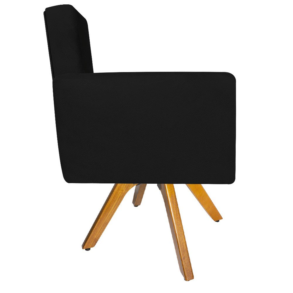 Kit 03 Poltronas Arenzza Base Giratória de Madeira Suede Preto - Florenzze Móveis - 4
