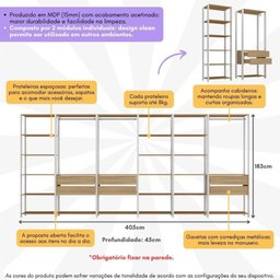 Guarda-roupas Closet Modulado 405cm 6 Peças com 6 Gavetas e Cabideiros Multimóveis Mp4322 - 3
