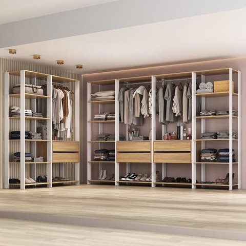 Guarda-roupas Closet Modulado 405cm 6 Peças com 6 Gavetas e Cabideiros Multimóveis Mp4322