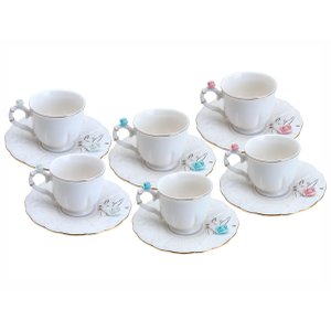 Conj 6 Xícaras Café Porcelana Flower Round Colorido 100ml