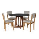 Ver imagem 1 de Mesa de Jantar Redonda Montreal Pret/nor com 4 Cadeiras Estofadas Ella Cinza Claro