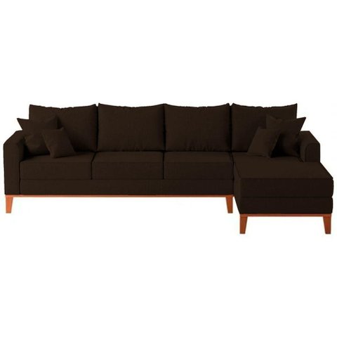 Sofá 4 Lugares Beny com Chaise Direito Corino Marrom