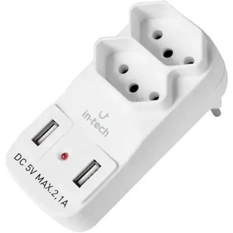 Plug Adaptador de Tomada C/ 2 Entradas + 2 Usb Yp8114