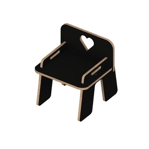 Cadeira Infantil Mdf 15mm Premium com Encosto Coração:preto