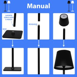 Luminária Abajur Mesa Led Touch Dimerizável S/ Fio Portátil Preto - 8