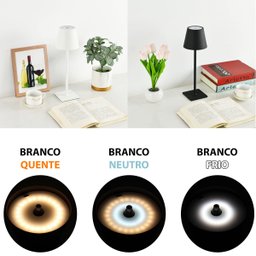 Luminária Abajur Mesa Led Touch Dimerizável S/ Fio Portátil Preto - 3