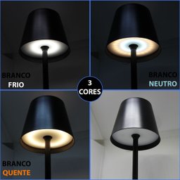 Luminária Abajur Mesa Led Touch Dimerizável S/ Fio Portátil Preto - 4