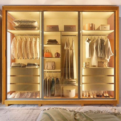 Guarda-Roupa Casal 3 Portas Reflecta com Pés e LED 100% MDF Platinum Marrom/Marrome