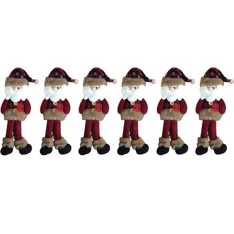Jogo Papai Noel Pendente Pelúcia Xadrez 29cm 6 Peças - Master Christmas