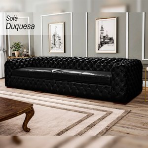 Sofá Decorativo Sala de Estar 4 Lugares 240cm Duquesa Couro Preto - Mozzelar