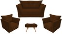 Ver imagem 1 de Kit Namoradeira + 2 Poltronas Decorativa Isis + 1 Puff Retangular Couro Marrom Pés Madeira Mz Decor