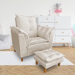 Kit Poltrona Amamentação Sara e Puff Suede Bege Sky Mobile - 4