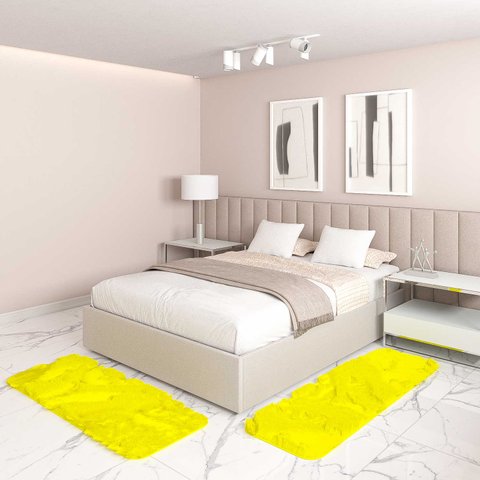 Jogo Tapete Passadeira Quarto 2 Uni Amarelo 50 X 140 Cm