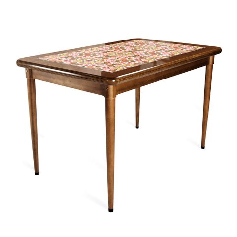 Mesa retangular pequena para cozinha em madeira e 28 azulejos - Frutas