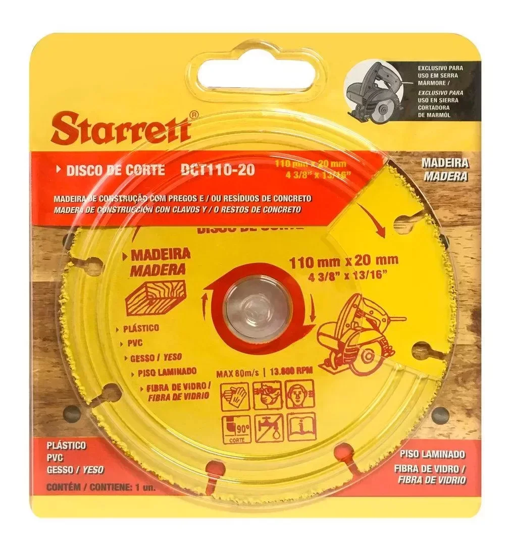 Disco de Corte de Tungstênio 110x20mm - Dct110-20 - Starrett - 1