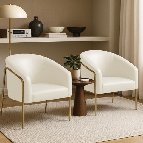 Poltrona Sala Industrial Alta Dourado Kit 2 Stella Sintético Pu Bege D03 - D’Rossi