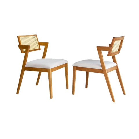 Kit 2 Cadeiras Jantar Helena com Braço Tela Ratan Linho Bege