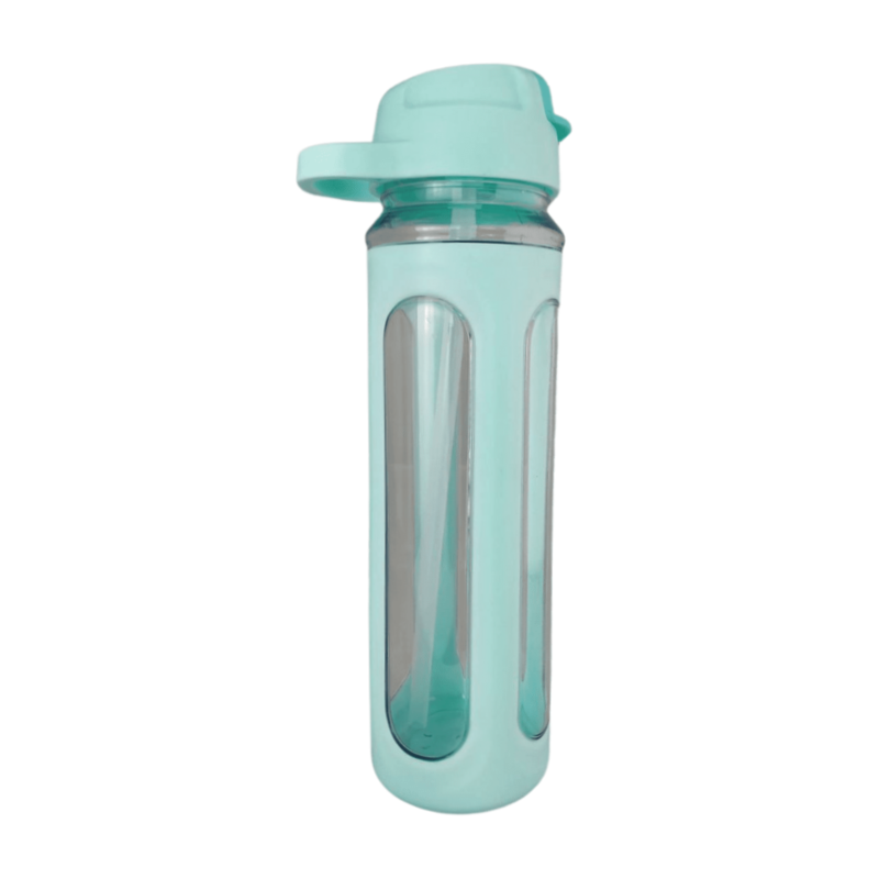 Garrafa de Água com Canudo Alça Squeeze Bico Plástico 650ml:verde