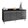 Balcão Lorena 160cm 4 Portas C/ Tampo Preto com Grafite - Belliv Decor - 1